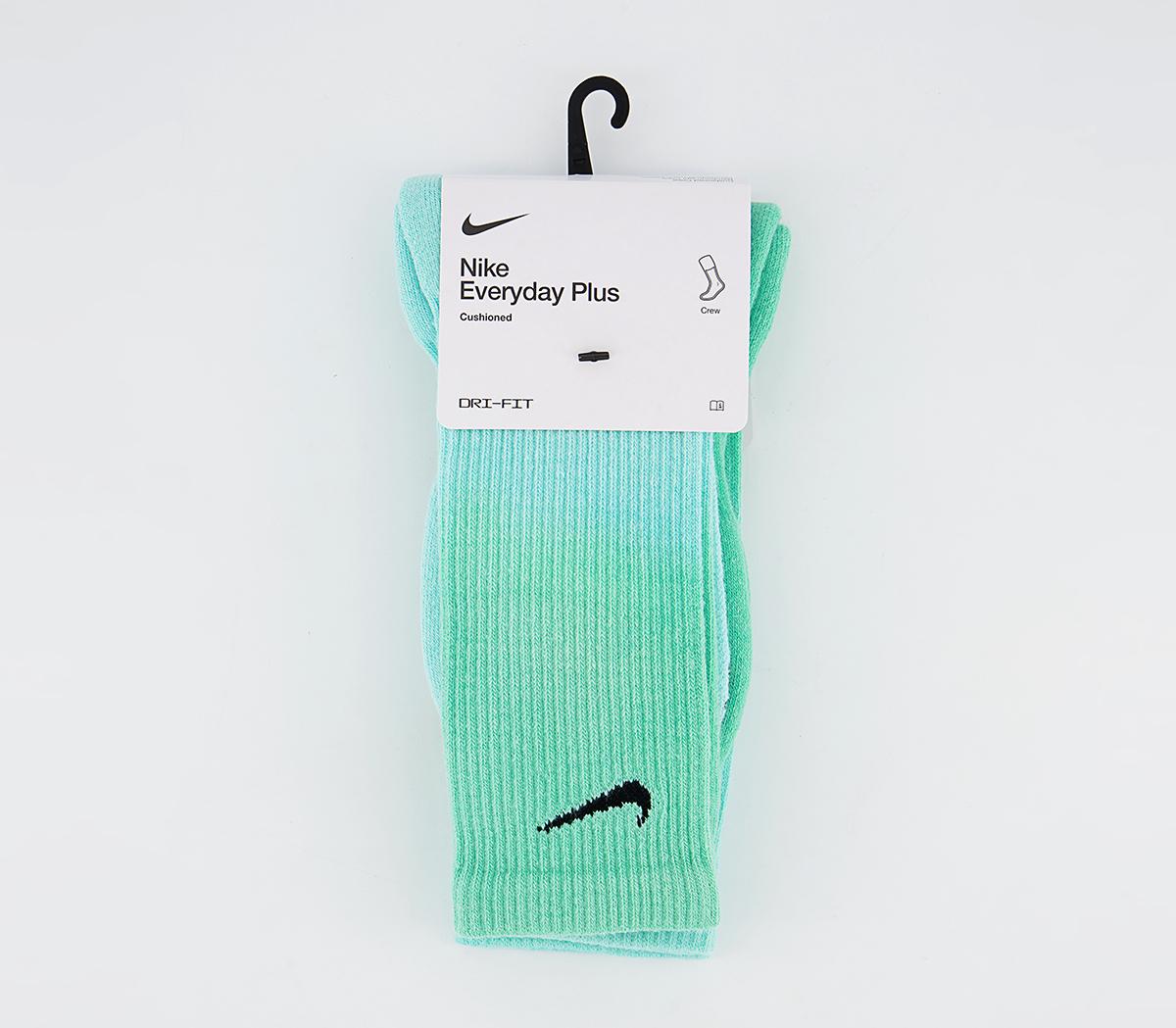 Nike Cushioned Tie Dye Crew Socks 2 Pairs Multi Colour Blue Green ...