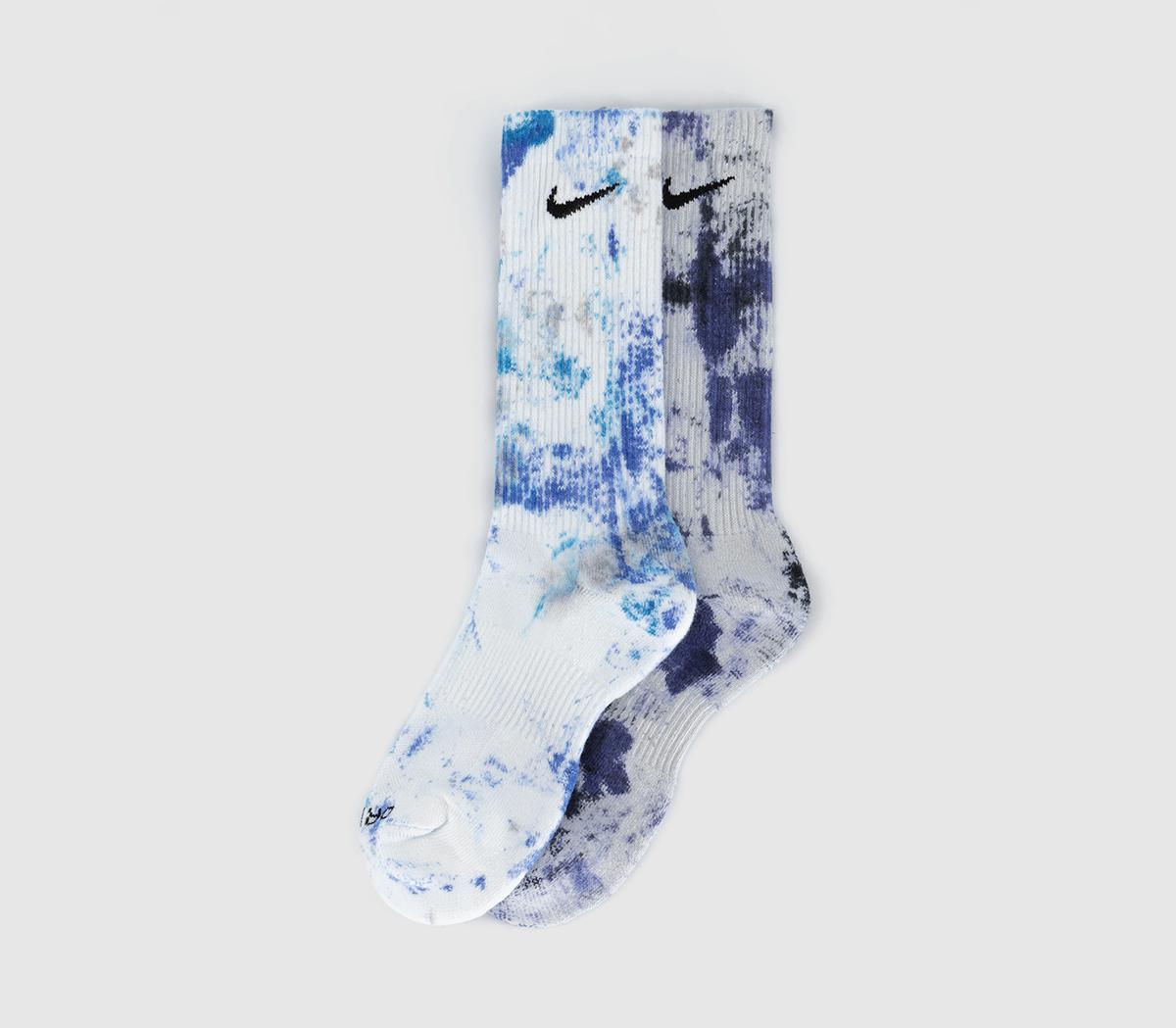 Nike Cushioned Tie Dye Crew Socks 2 Pairs Blue Navy Tie Dye, S