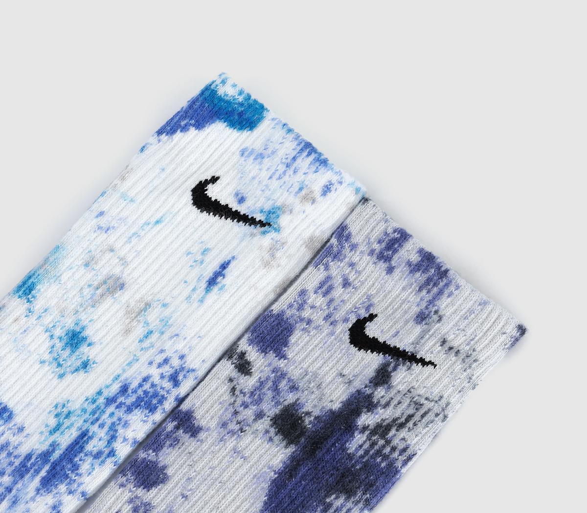 NikeCushioned Tie Dye Crew Socks 2 PairsBlue Navy Tie Dye