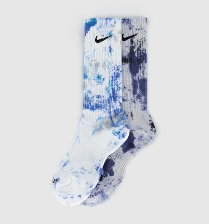 Nike Cushioned Tie Dye Crew Socks 2 Pairs Blue Navy Tie Dye