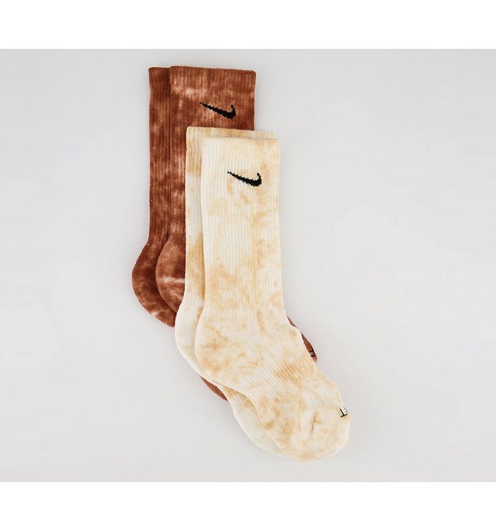 Nike Cushioned Tie Dye Crew Socks 2 Pairs Multi Colour Brown