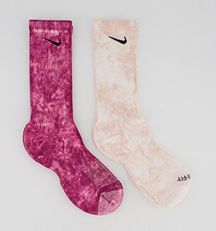 Nike Cushioned Tie Dye Crew Socks 2 Pairs Multi Colour Red