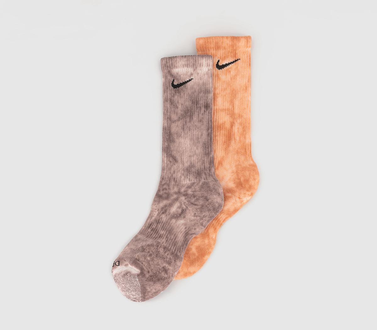 Nike Cushioned Tie Dye Crew Socks 2 Pairs Orange Red Multi, L
