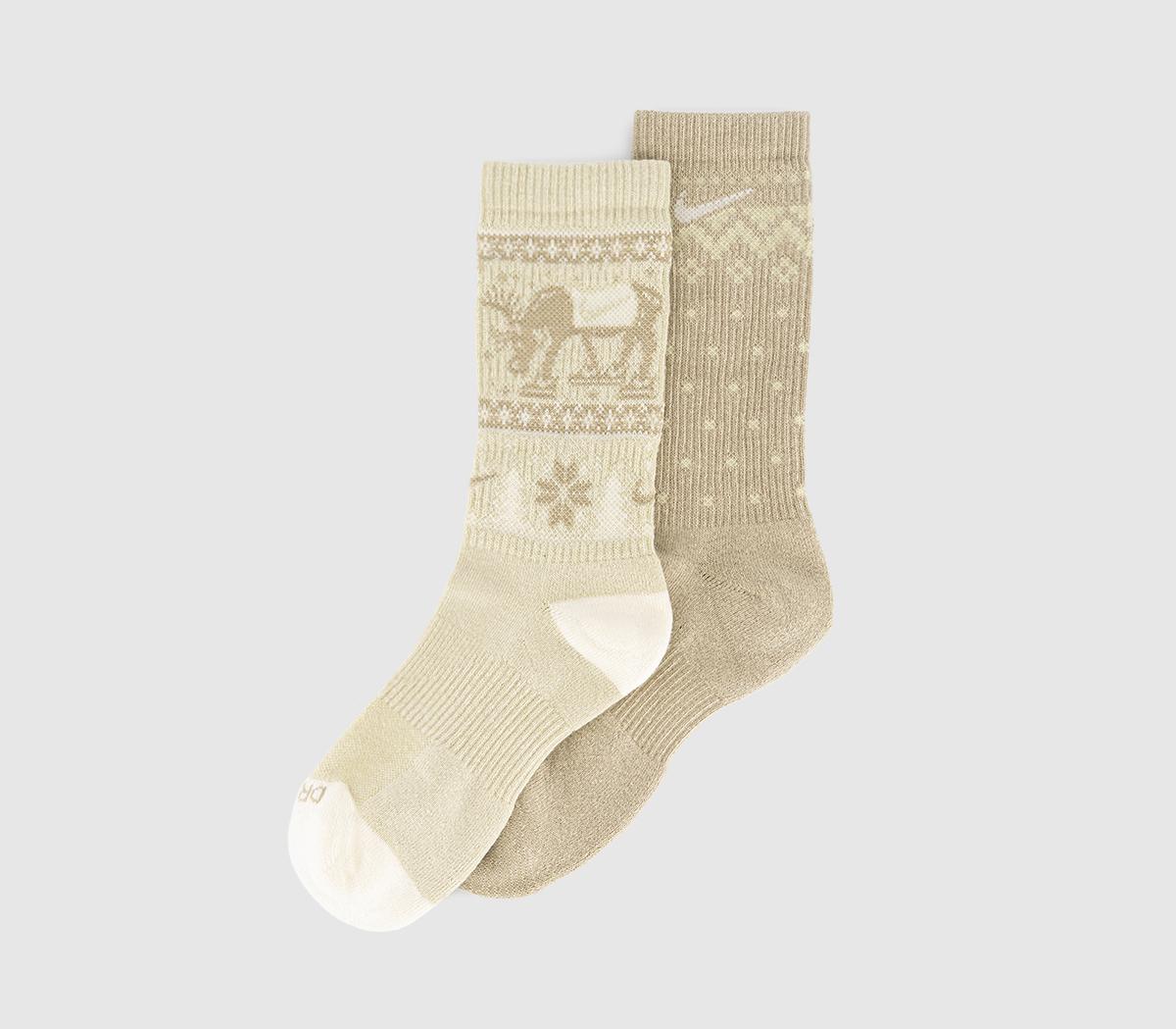 NikeCrew Socks 2 PairsBrown Cream Christmas Sock
