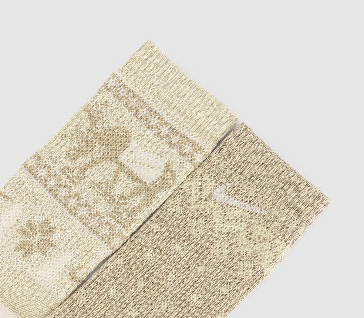 NikeCrew Socks 2 PairsBrown Cream Christmas Sock
