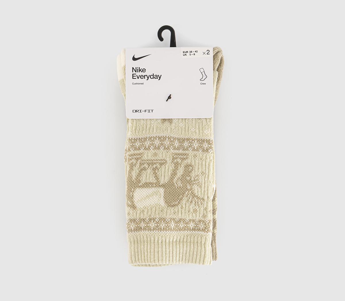 NikeCrew Socks 2 PairsBrown Cream Christmas Sock