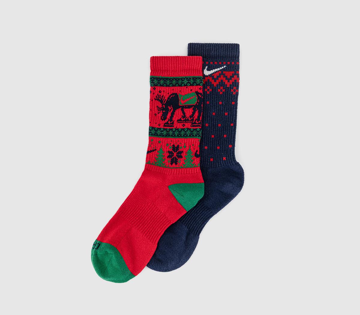 NikeCrew Socks 2 PairsRed Navy Christmas Sock