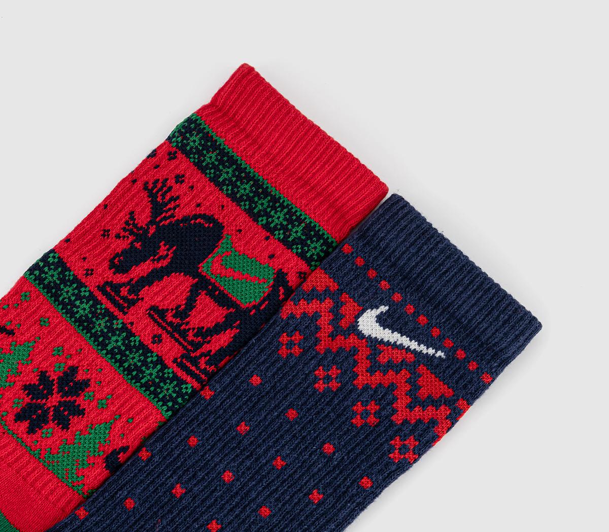 NikeCrew Socks 2 PairsRed Navy Christmas Sock