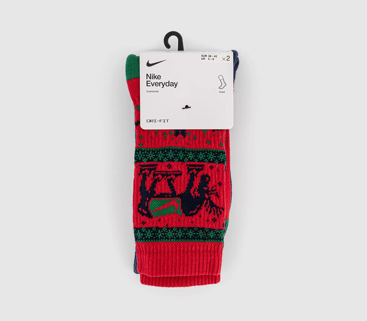 NikeCrew Socks 2 PairsRed Navy Christmas Sock
