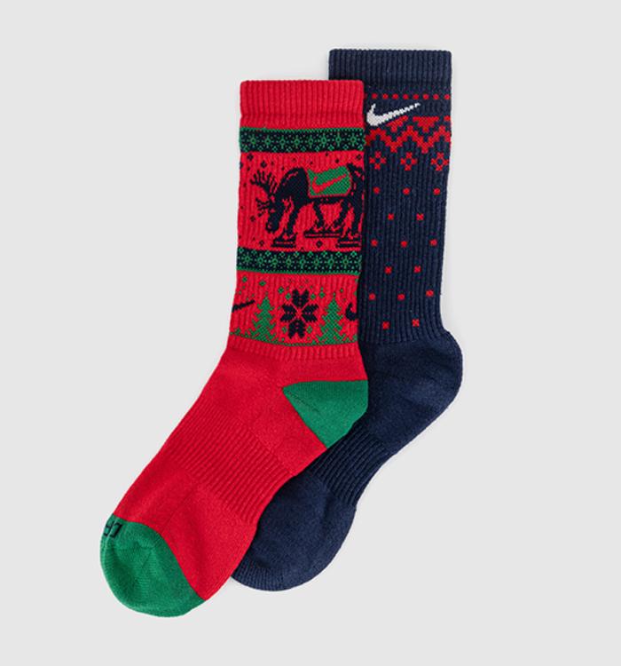 Nike Crew Socks 2 Pairs Red Navy Christmas Sock