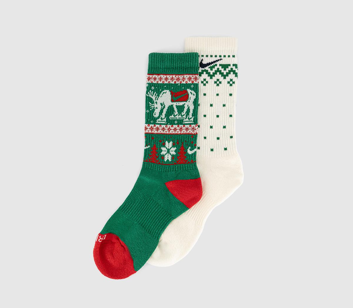 NikeCrew Socks 2 PairsGreen White Christmas Sock