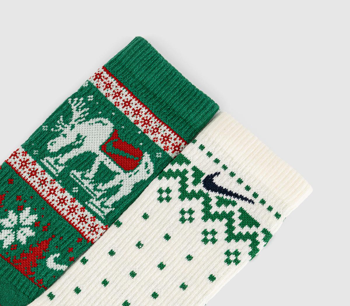 NikeCrew Socks 2 PairsGreen White Christmas Sock