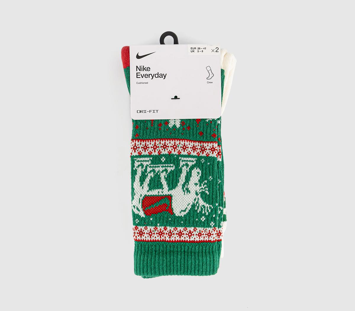 NikeCrew Socks 2 PairsGreen White Christmas Sock