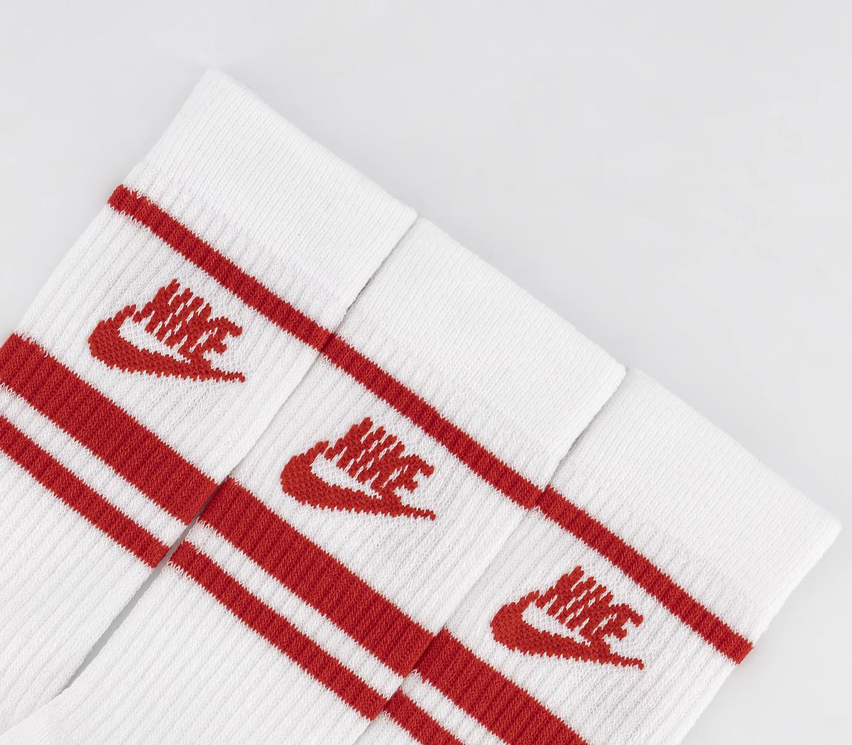 Nike Unisex Crew Socks 2 Pairs White University Red Stripe - Accessories