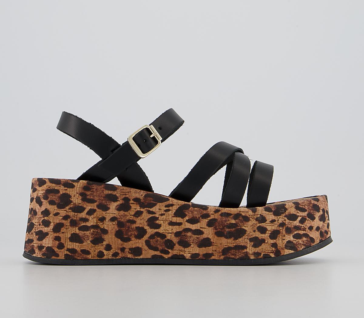 OfficeMori Leopard Wedge SandalsBlack Leather
