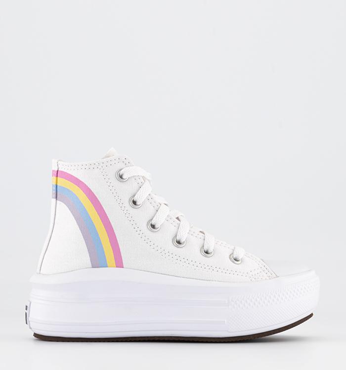 Converse All Star Move Youth Trainers White Blue Pink Rainbow