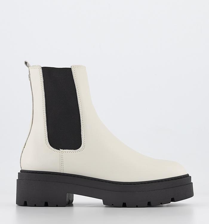OFFICE Ace Cleat Sole Chelsea Ankle Boots White Leather