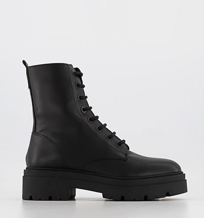 OFFICE Arrow Cleat Sole Lace Up Hiker Boots Black Leather