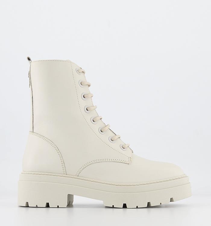 OFFICE Arrow Cleat Sole Lace Up Hiker Boots Cream Leather