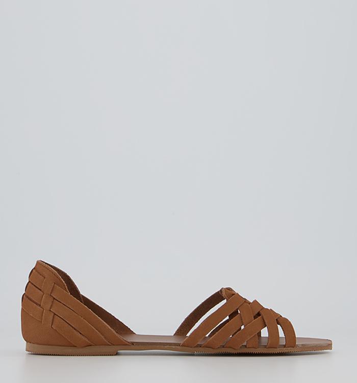 Office Soleil Flat Sandals Tan Leather