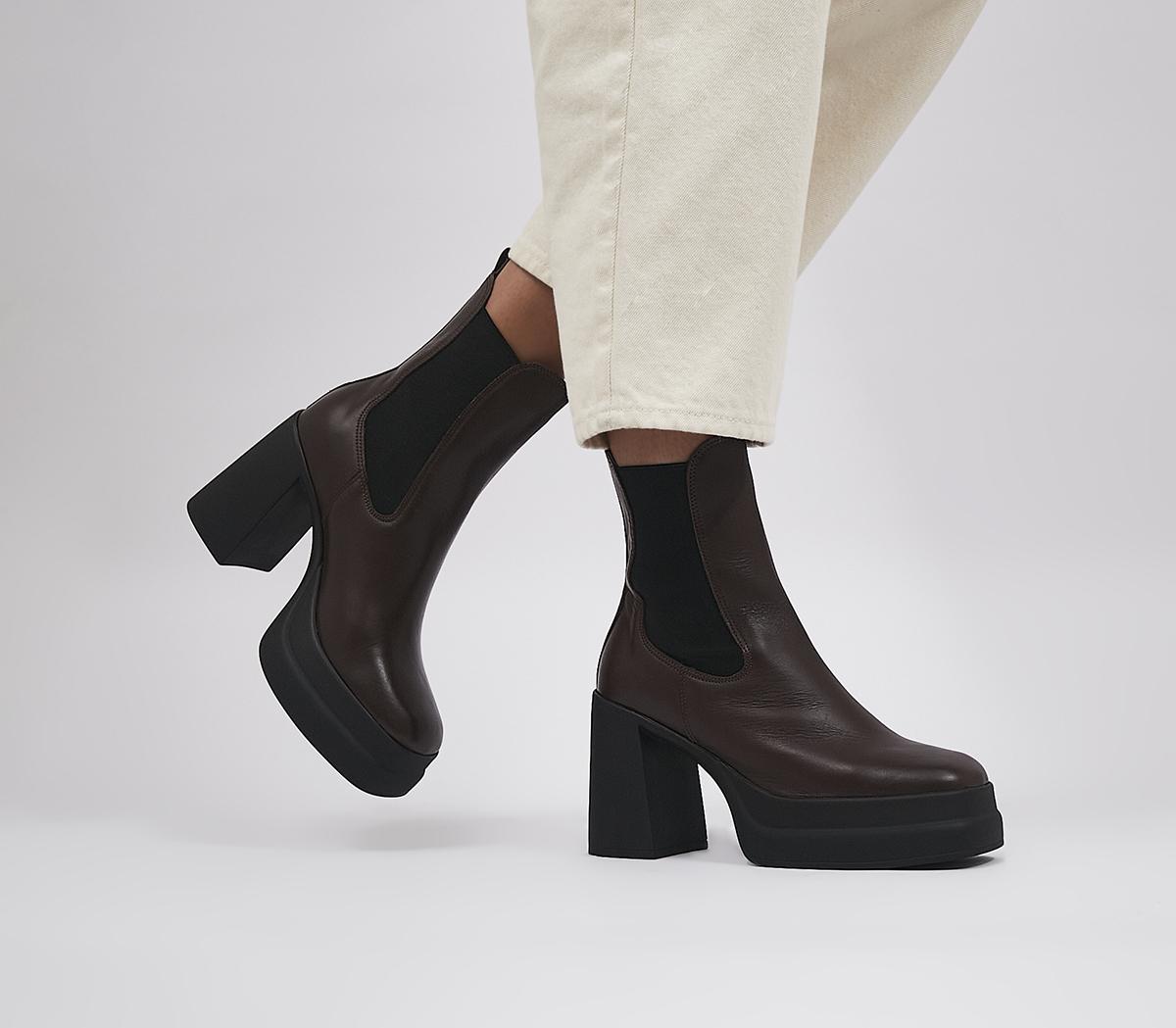 Arke Platform Block Heel Ankle Boots Brown Leather