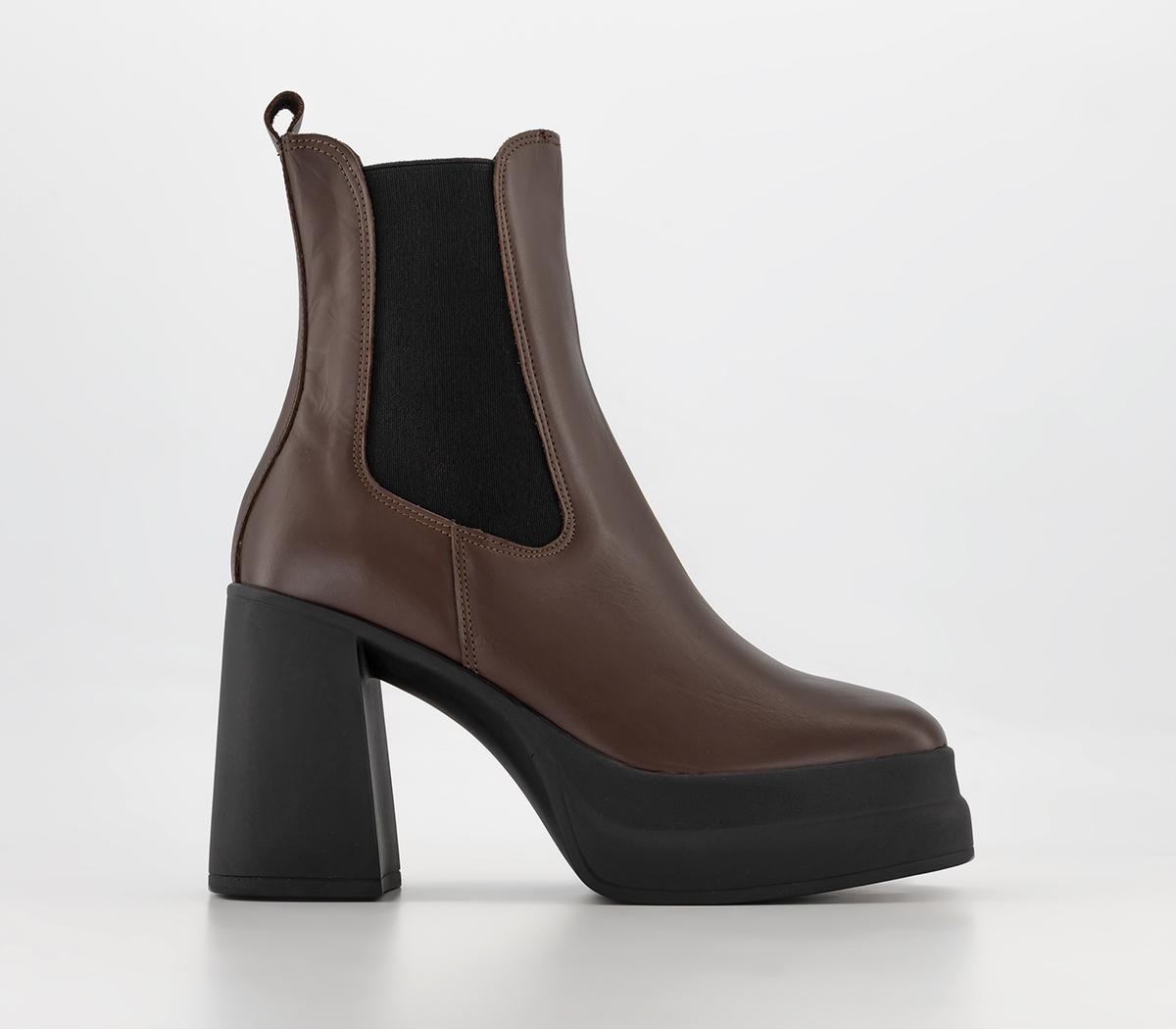 OFFICEArke Platform Block Heel Ankle Boots OFFICEArke Platform Block Heel Ankle BootsBrown Leather