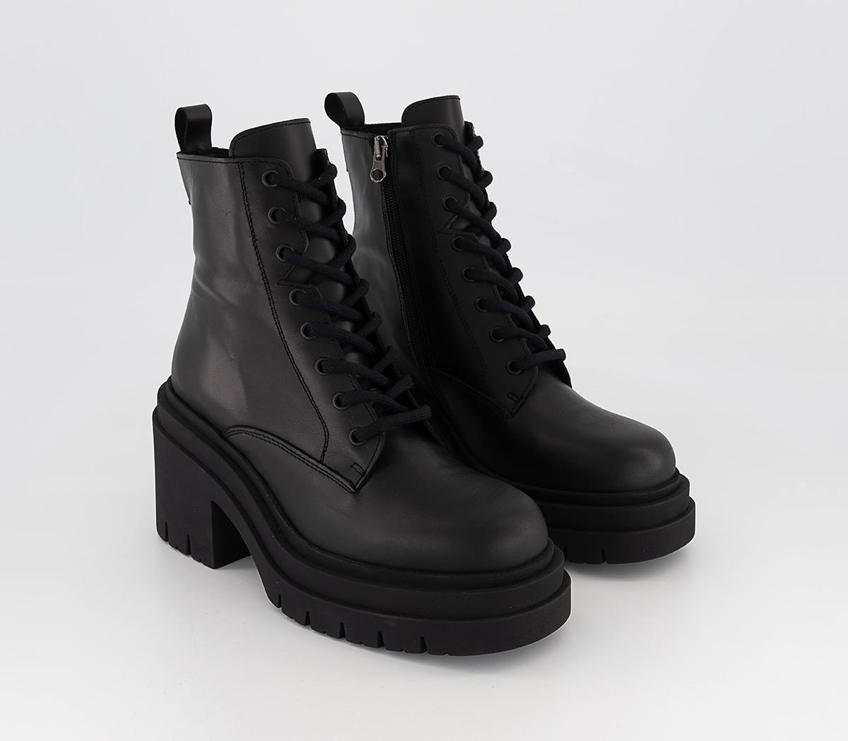 OFFICE Alpha Lace Up Block Heel Ankle Boots Black Leather Women s Ankle Boots