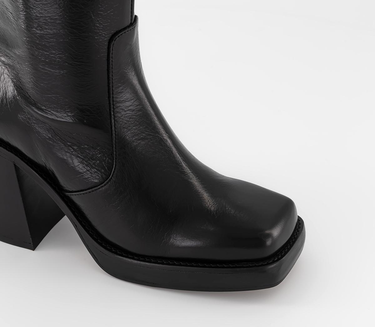 OFFICE Anthem Chunky Platform Block Ankle Boots Shiny Black Leather ...