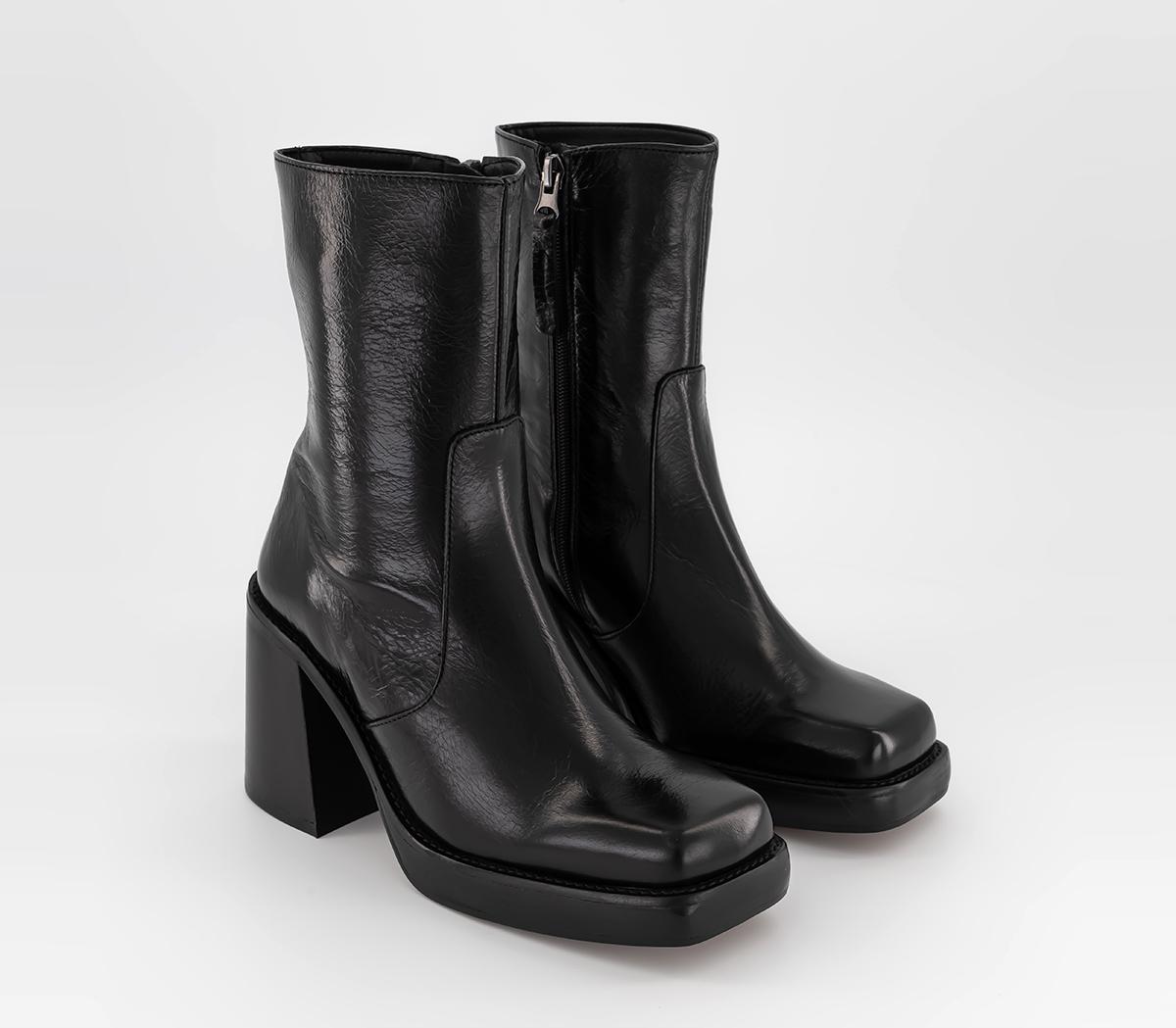 OFFICE Anthem Chunky Platform Block Ankle Boots Shiny Black Leather ...