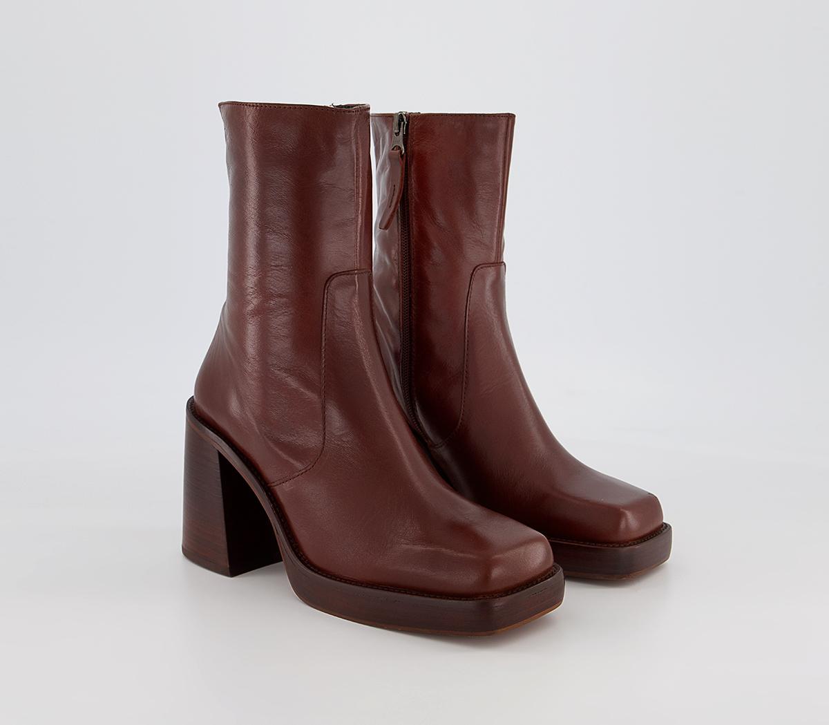 OFFICEAnthem Chunky Platform Block Ankle BootsChocolate Leather