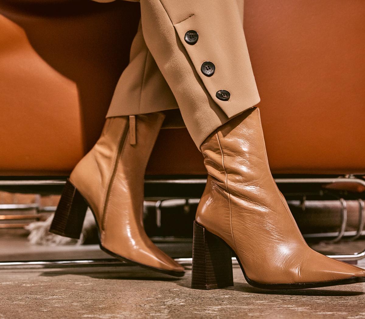 Leather store camel booties