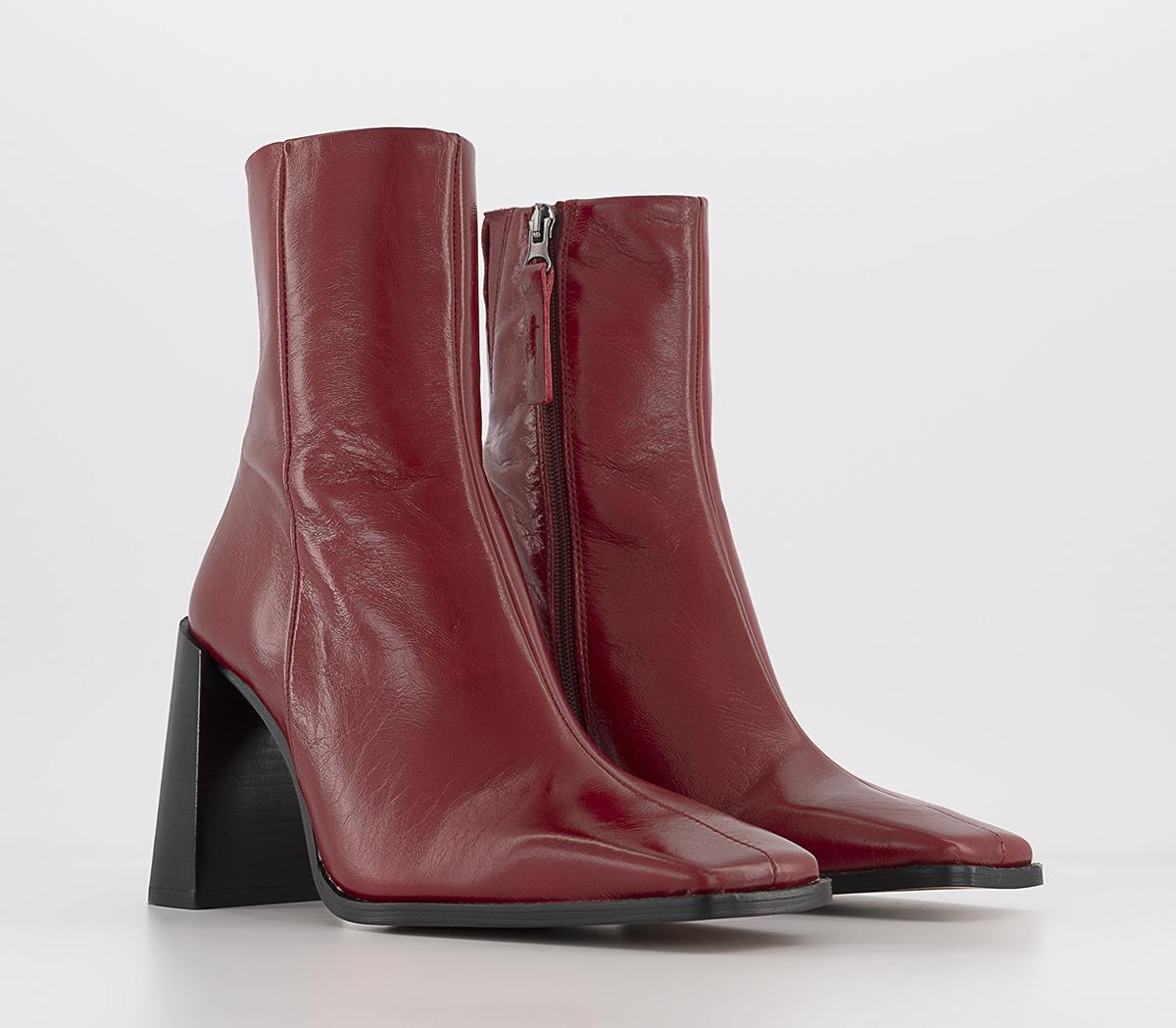 OFFICE Arlen Square Toe Ankle Boots Red Leather Women's Ankle Boots