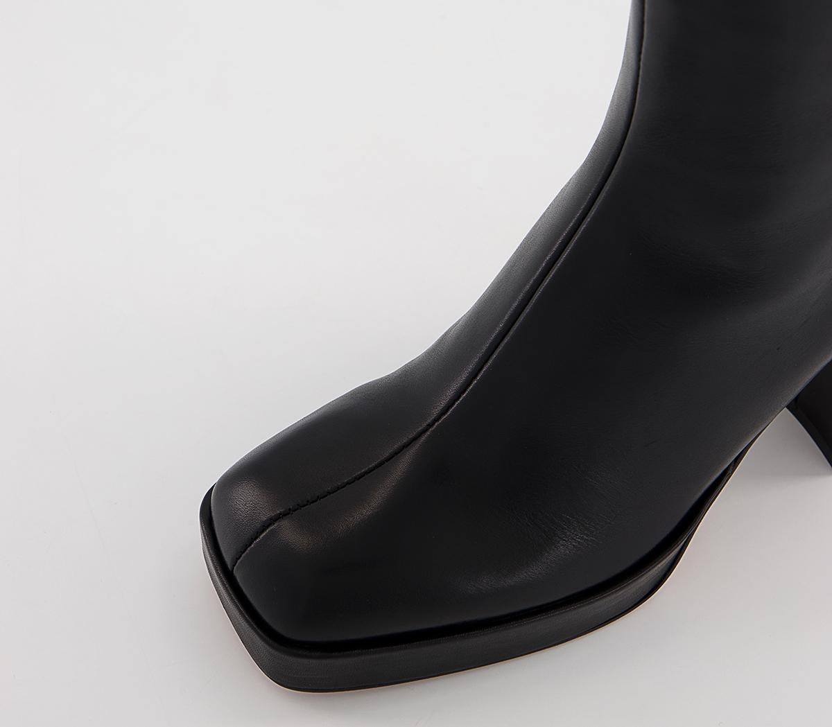 OFFICE Attitude Square Toe Platform Ankle Boots Black Leather - Women's ...