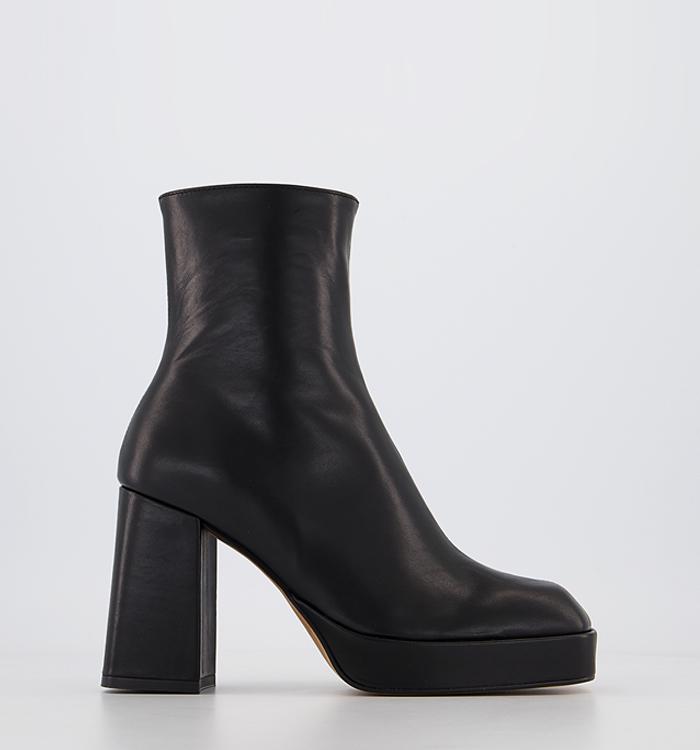OFFICE Attitude Square Toe Platform Ankle Boots Black Leather