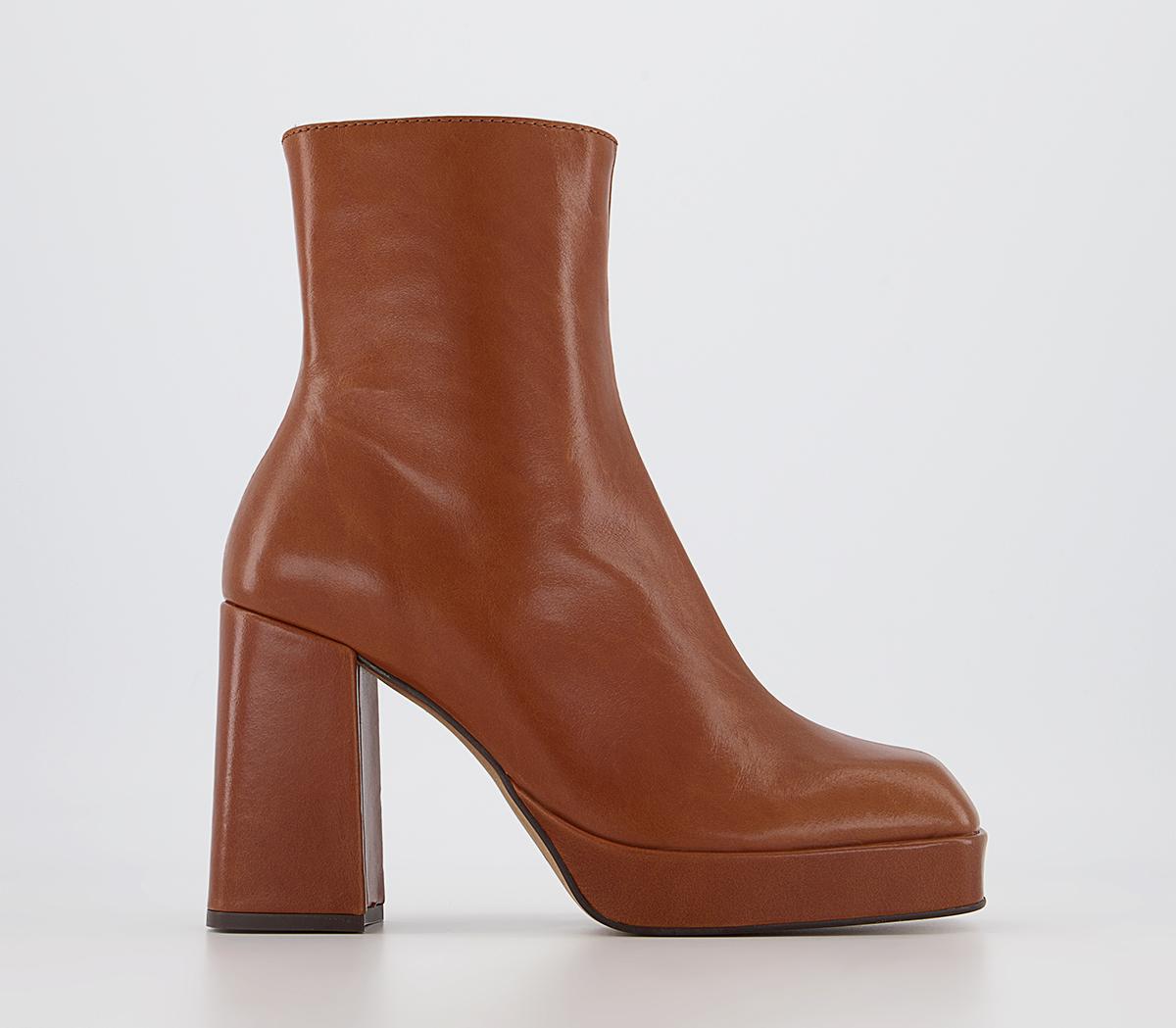 OFFICEAttitude Square Toe Platform Ankle BootsTan Leather