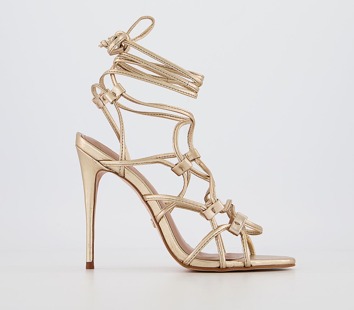 OFFICEHigher Multi Strap Tie Ankle SandalsGold