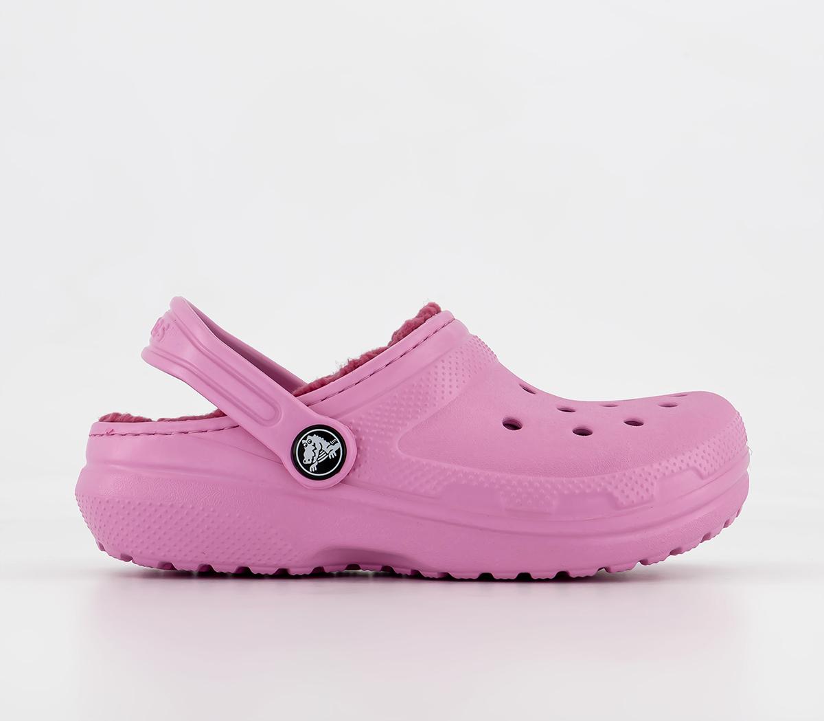 Pink crocs with fuzz online