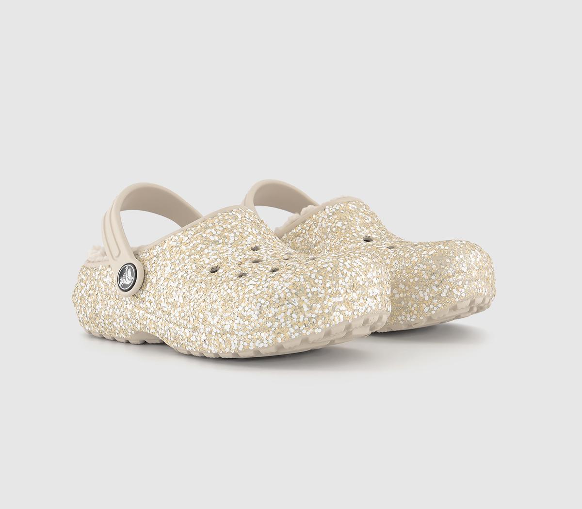 Crocs Classic Lined Kids Clogs Stucco Glitter Natural, 12 youth
