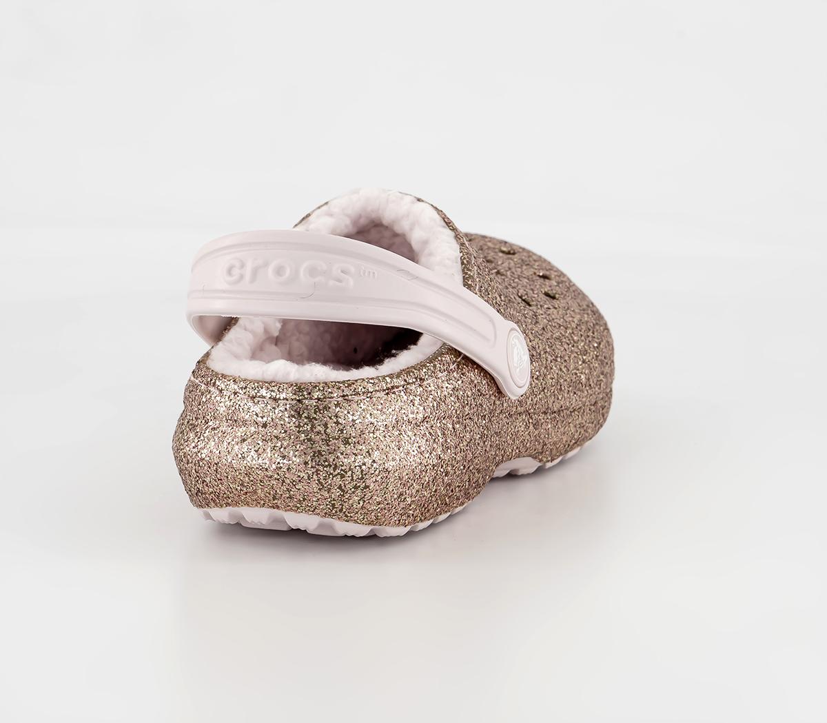 Crocs Classic Lined Kids Clogs Gold Barely Pink Glitter - Unisex