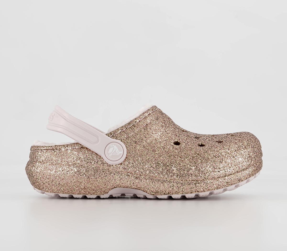 Crocs Classic Lined Kids Clogs Gold Barely Pink Glitter Unisex