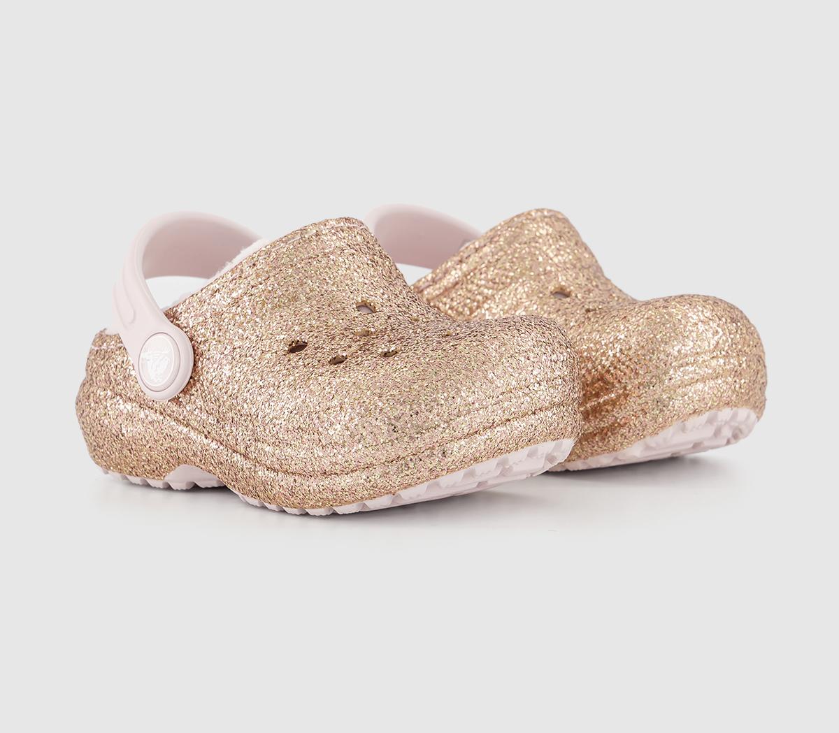 Crocs Classic Lined Toddler Clogs Gold Barely Pink Glitter Kids