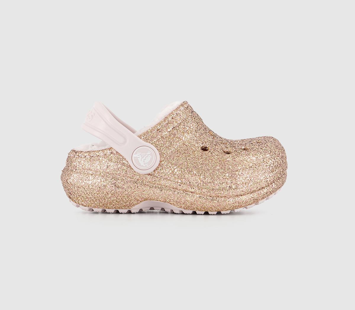 CrocsClassic Lined Toddler ClogsGold Barely Pink Glitter