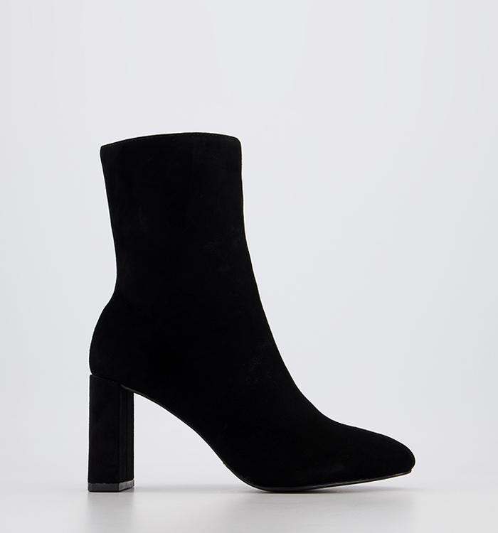 Office Attic Block Heel Pull On Ankle Boots Black Suede
