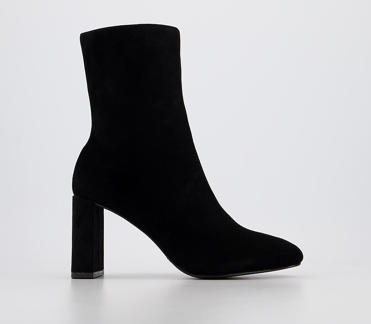 OFFICE Attic Block Heel Pull On Ankle Boots Black Suede - Women's Ankle Boots
