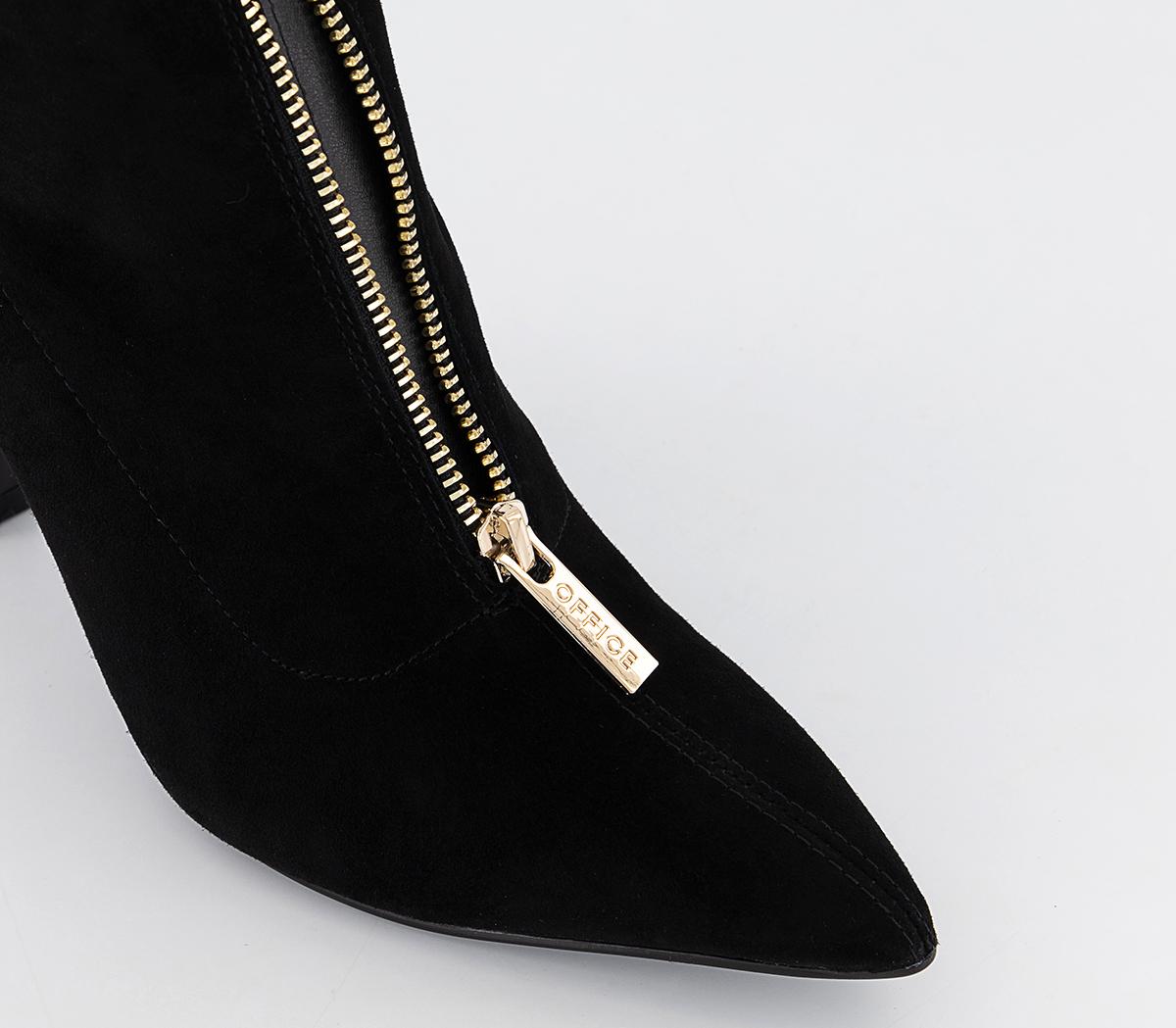 OFFICEAnala Zip Front Knit Heeled Ankle Boots OFFICEAnala Zip Front Knit Heeled Ankle BootsBlack Suede