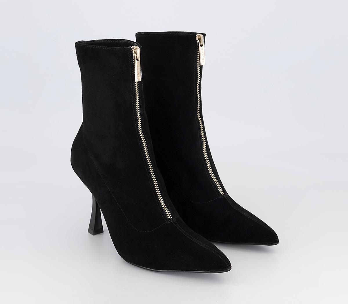 OFFICEAnala Zip Front Knit Heeled Ankle Boots OFFICEAnala Zip Front Knit Heeled Ankle BootsBlack Suede