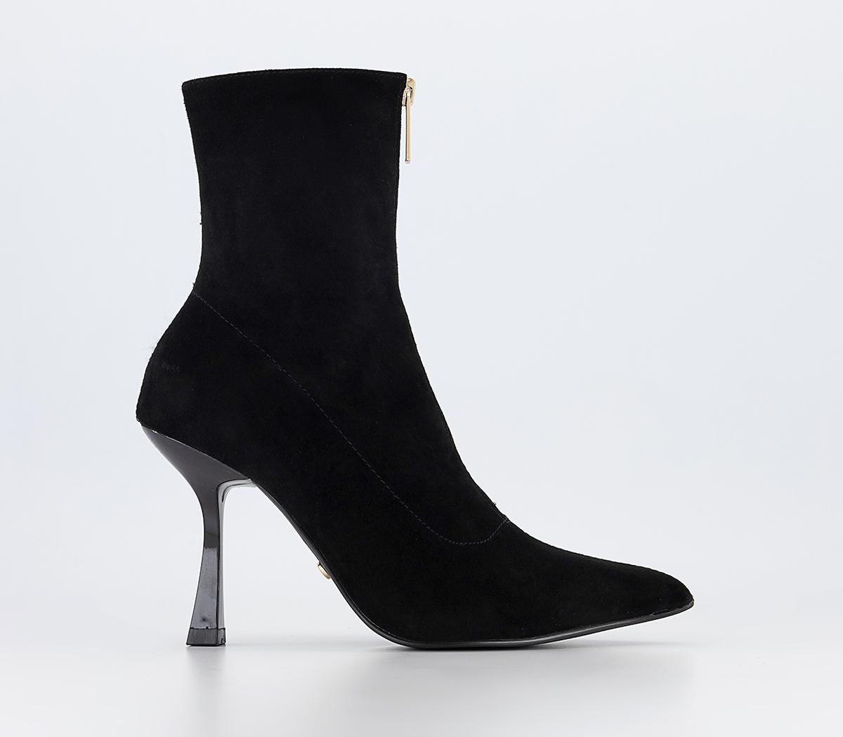 OFFICEAnala Zip Front Knit Heeled Ankle Boots OFFICEAnala Zip Front Knit Heeled Ankle BootsBlack Suede