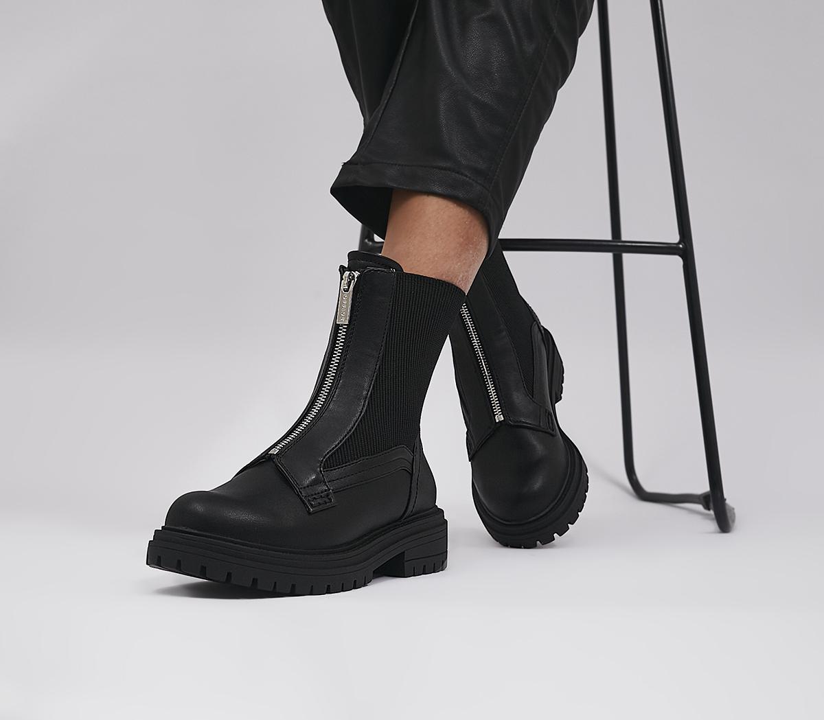 OFFICEAgent Zip Front Knit Ankle BootsBlack