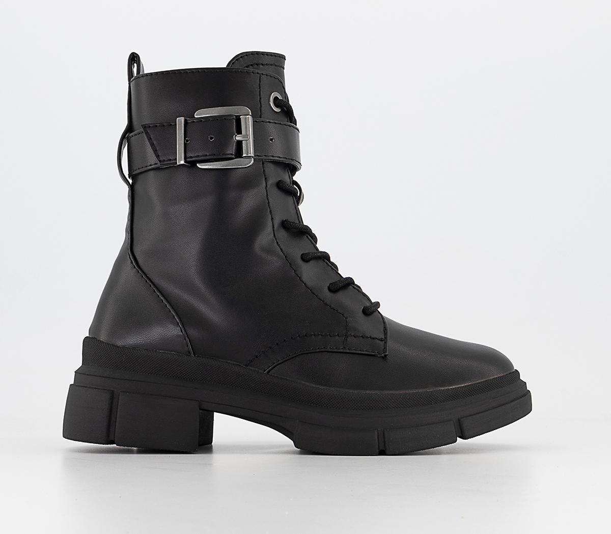 OFFICE Avery Buckle Lace Up Ankle Boots Black Women's Boots