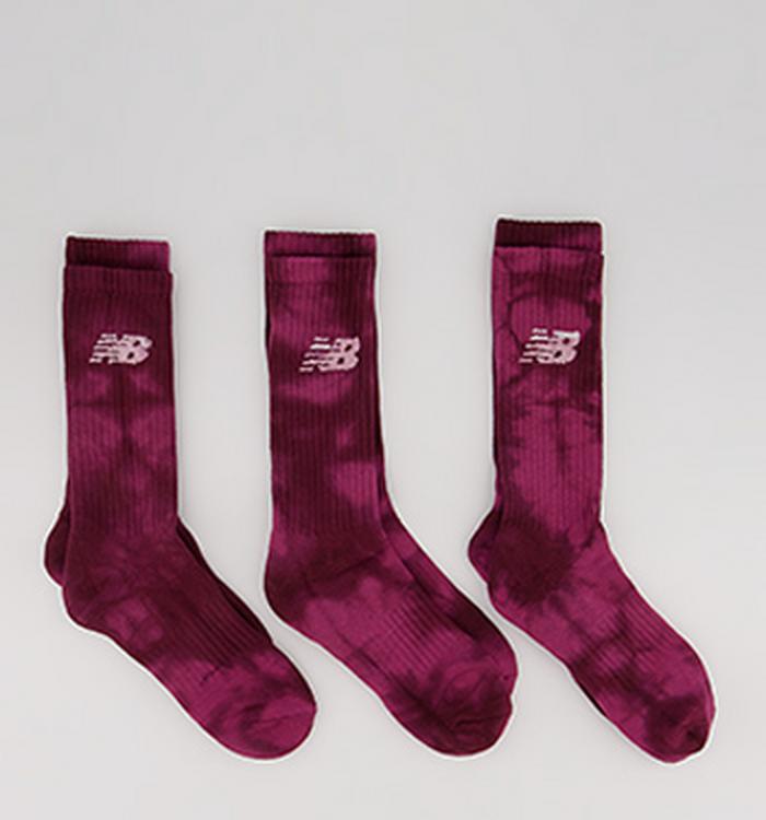 New Balance Nb Cotton Flat Knit Tie Dye 3 Pair Socks Dark Pink